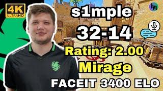 s1mple (32-14) FACEIT 3400 ELO (mirage) | Oct 30, 2024 #cs2 #pov