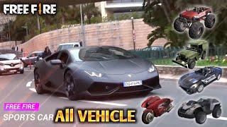 All Vehicle real Life in FreeFire || All vehicles car, bike, monstercar & tuk tuk 2020