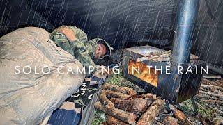 HOT TENT RAIN CAMPING IN STORM ️ SOLO RELAXING IN HEAVY RAIN • WOOD STOVE ASMR