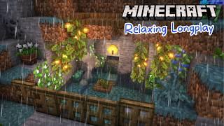 Minecraft Longplay | Rainy Hot Spring & Hobbit Hole (no commentary)