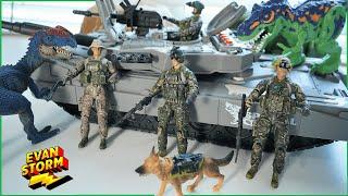Let's Play! Plastic Army Ranger Men Action Figure Toys Pretend Play with T-Rex