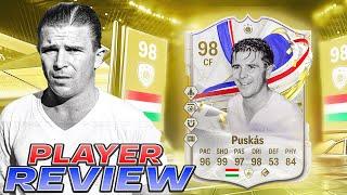 98 GREATS OF THE GAME ICON PUSKAS LVL 35 SEASON OBJ PLAYER REVIEW - EA FC 24 ULTIMATE TEAM