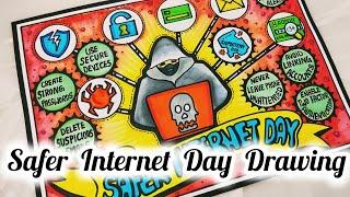 Safer Internet Day Poster/Safer Internet Day Drawing Easy steps /Cyber Safety Poster Drawing