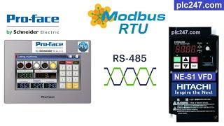 Proface HMI "Modbus RTU" Hitachi NE-S1 Tutorial