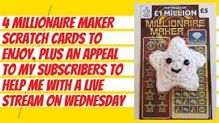 lottery scratch cards. 4 of the £5 Millionaire Maker scratch cards revealed in this video