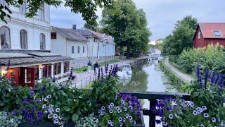 Sweden small town walk: Trosa in the evening. Relaxing walk along the river