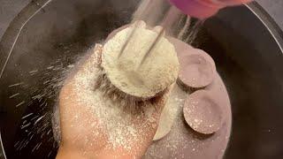 baking soda asmr - baby powder + baking soda - beige and blue