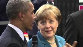 Barack Obama und Dr. Angela Merkel besuchen den Rittal Stand auf der Hannover Messe 2016