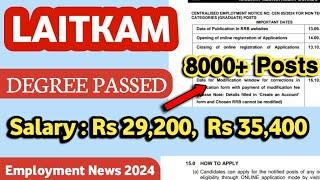 LAITKAM 8000 tam ki Posts ia kiba lah dep Degree | Salary Rs 29,200, Rs 35,400 |Employment News 2025