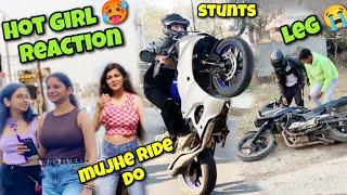 Crazy bike stunts in public | Hot girls reaction on bike stunts