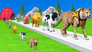 Paint & Animals Duck,Gorilla,Lion,Elephant,Cow,Sheep Fountain Crossing Transformation Animal Cartoon