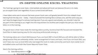 Video 1:   Introducing the in-depth Excel trainer and the training