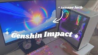 playing genshin impact on my aesthetic pc set up | relaxing gameplay 