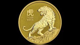 Золотая монета 1oz Год Тигра 100 долларов 2022 Австралия (Australia 1oz Gold Lunar Tiger Series III)