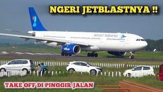 Bahaya !! Beginilah Akibat Terlalu Dekat Nonton Pesawat Jumbo Saat Take Off di Bandara Adi Soemarmo