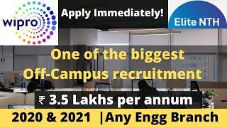 WIPRO Recruitment 2021 |  Off-campus hiring for 2020 & 2021 batch engineers | Wipro Elite NTH 2021