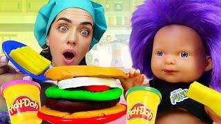 Видео для детей про Беби Бон. Готовлю игрушкам обед с Play Doh! Лепка из пластилина Плей До детям