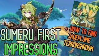 3.0 FIRST SUMERU IMPRESSIONS + how to find JADEPLUME TERRORSHROOM | Genshin Impact