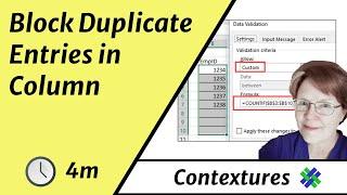 Prevent Duplicate Entries in Excel Column