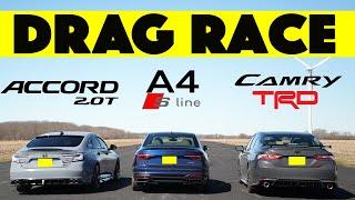Honda Accord 2.0 Races Audi A4 and Toyota Camry TRD. Drag and Roll Race.