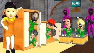 Scary Teacher 3D vs Squid Game: Who Hides Best Between the Cupboard and the Table?