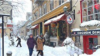 [4K] Snow Walk in Old Quebec City️️ Lunch at Cochon Dingue Champlain Feb. 2023