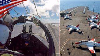 Epic Cockpit Views: T-45 Trainer Jets Catapult Launch & Land on Aircraft Carrier