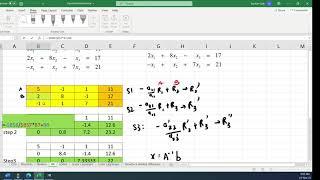 Gauss elimination method for system of linear equation tutorial using Excel