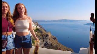 GW Fira (Thera)! Day time walk in streets and shops in Fira, balcony of Aegean Santorini Greece - 4K