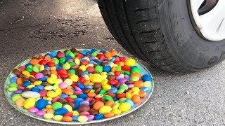 Crushing Crunchy & Soft Things by Car! - EXPERIMENT: CAR VS RAINBOW M&M's Plate