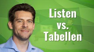 Excel Listen vs Excel Tabelle - Was sind die Vorteile