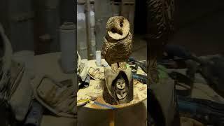 carved owl #owlart #chainsawcarving #woodcarving #woodworking #sculpture #art #artist #shortvideo