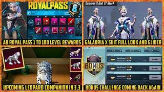  A8 Royal Pass 1 to 100 LEVEL ALL REWARDS | Next X suit in BGMI | Upcoming Guns / Companion in BGMI
