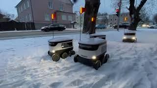 Yandex Delivery Robots on Moscow Snowy Roads are Stuck