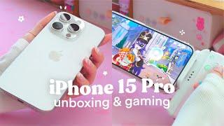 ️ unboxing and gaming on the white titanium iphone 15 pro | feat. genshin + a few cozy games 