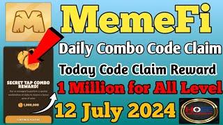  MemeFi Daily Combo Code Claim/MemeFi 12 July Secret Code/Today 1 Million free /MemeFi News Today