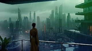 [1hour] Blade Runner vibes and ambient music. A woman looking down on a rainy city from a skyscraper