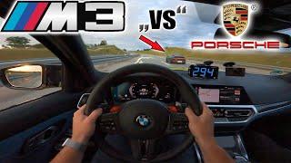 Crazy 2021 M3 Competition meets Porsche 992 and Macan Turbo on German Autobahn