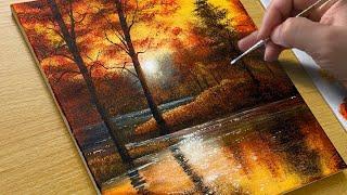 How to Draw a Sunset Lake / Acrylic Painting for Beginners