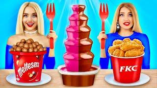 CHOCOLATE FONDUE CHALLENGE! | Eating Rich vs Broke Food and Giant Sweets by RATATA BOOM