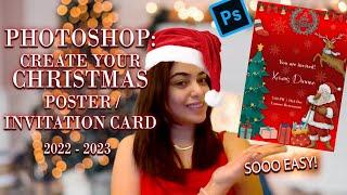 Adobe Photoshop: Create a Christmas Greeting & Invitation Card poster VERY EASY STEP BY STEP! (2022)