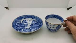 Antique Minton Blue and White China Temples or Broseley Cup & Saucer