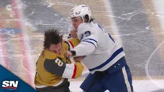 Maple Leafs' Matthew Knies Drops Gloves With Zach Whitecloud Off Opening Draw