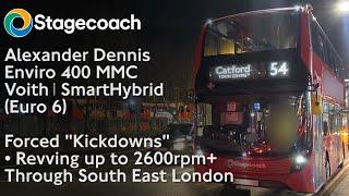 {2600RPM+} Stagecoach London Enviro 400 MMC SmartHybrid ft. Forced "Kickdown" through SE London