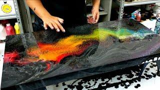  Rainbow Swipe Technique + Black and White Lacing ~ Acrylic Pouring ~ Brightline Series