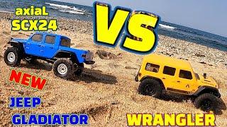 New SCX24 Jeep Gladiator VS Jeep Wrangler Tug of War and steep slope test AXI00002T2 AXI00005T2