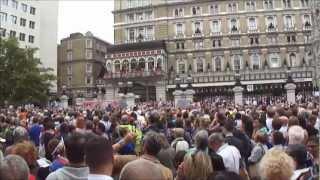 Crowds of people waiting for the Paralympic Parade, Charing Cross Station & Trafalgar Square, London