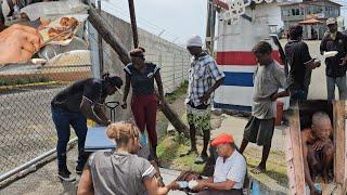 Feeding the homeless and less fortunate people | Fry Chicken |Stew Peas | pork | Rice & peas