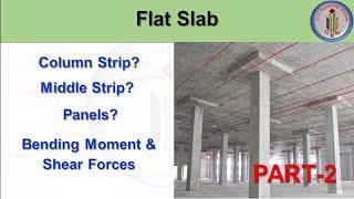 Flat Slab | Column Strip | Middle Strip | Panels | Direct Design Method | Bending moment and shear