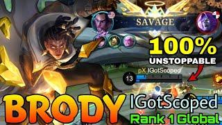 Perfect SAVAGE!! Brody Unstoppable Mode! - Top 1 Global Brody by IGotScoped - Mobile Legends